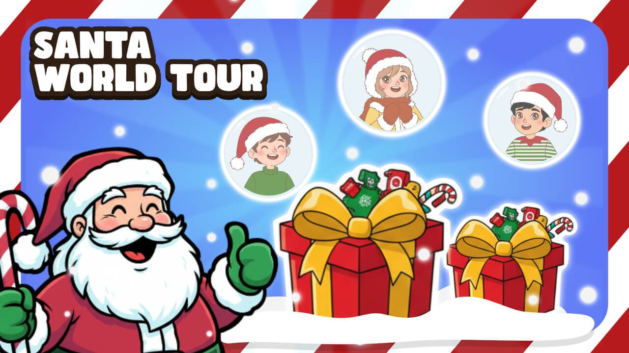 Gift Merge Santa World Tour — free online Merge game